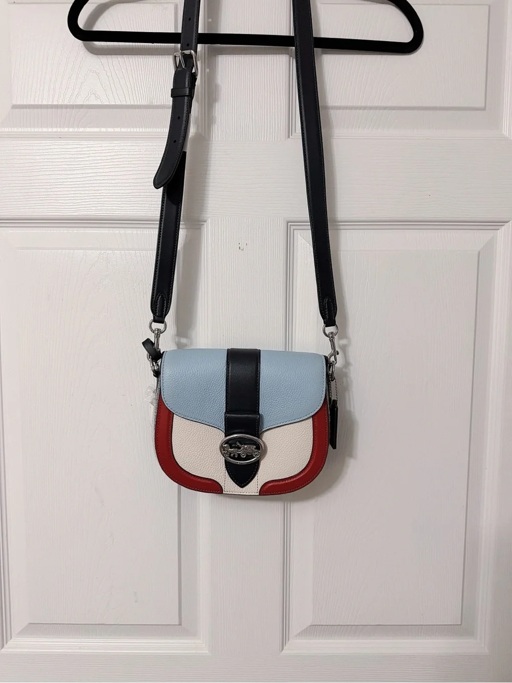 Coach Colorblock Leather Crossbody Bag - Light Blue/Red/Cream/Black